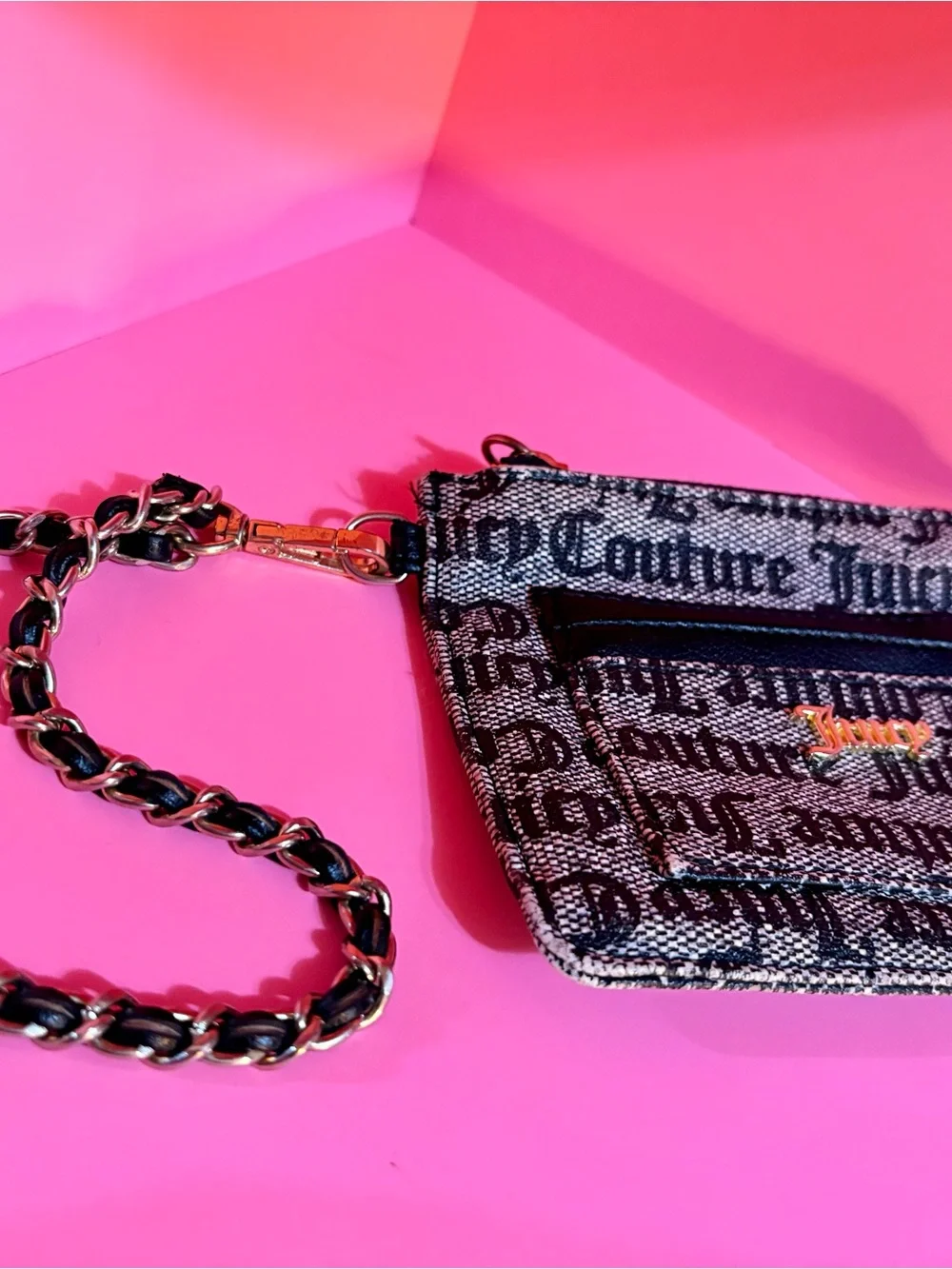 Juicy Couture Black & Silver Logo Chain Wristlet
